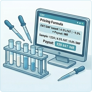 FAT and SNF-based dynamic milk pricing — calculated per farmer, per shift, per collection